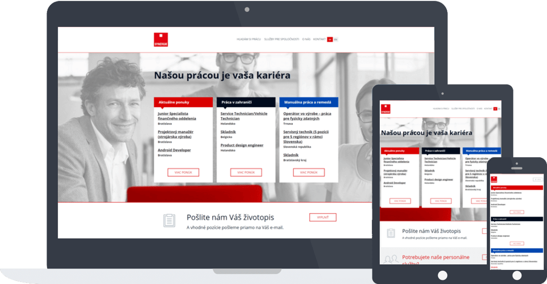 Synergie – web personálnej agentúry na počítači, tablete aj mobile