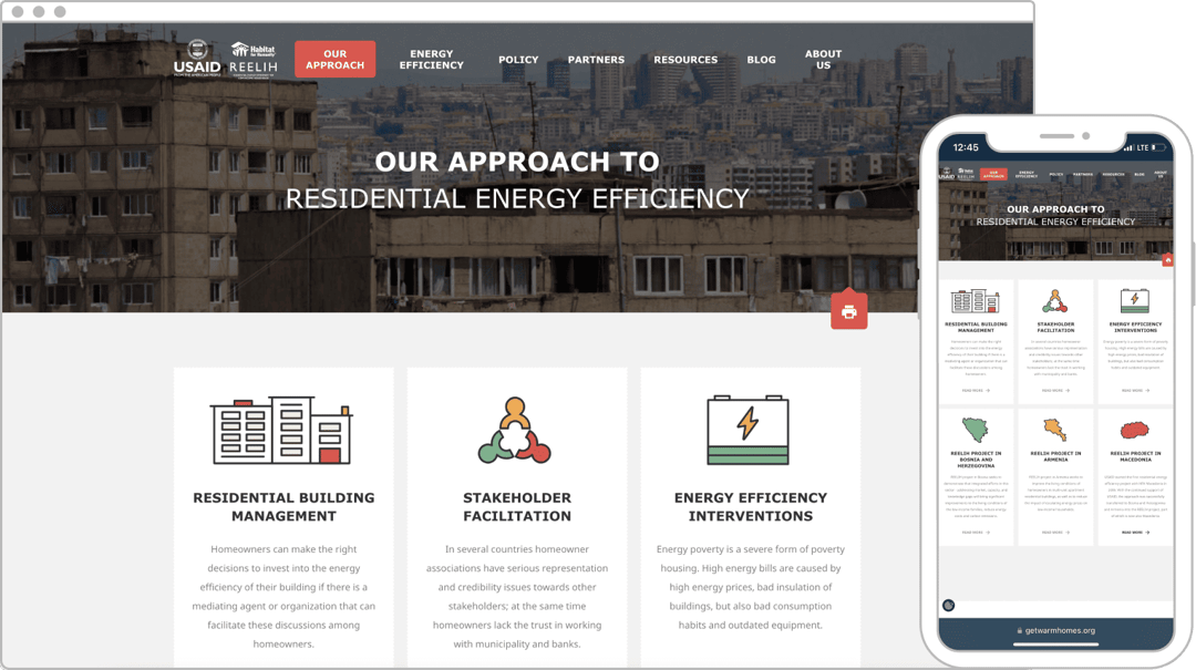 Getwarmhomes.org – web projektu REELIH na počítači aj mobile
