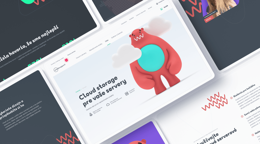 Koláž rôznych podstránok webu Websupport v tmavom aj svetlom režime