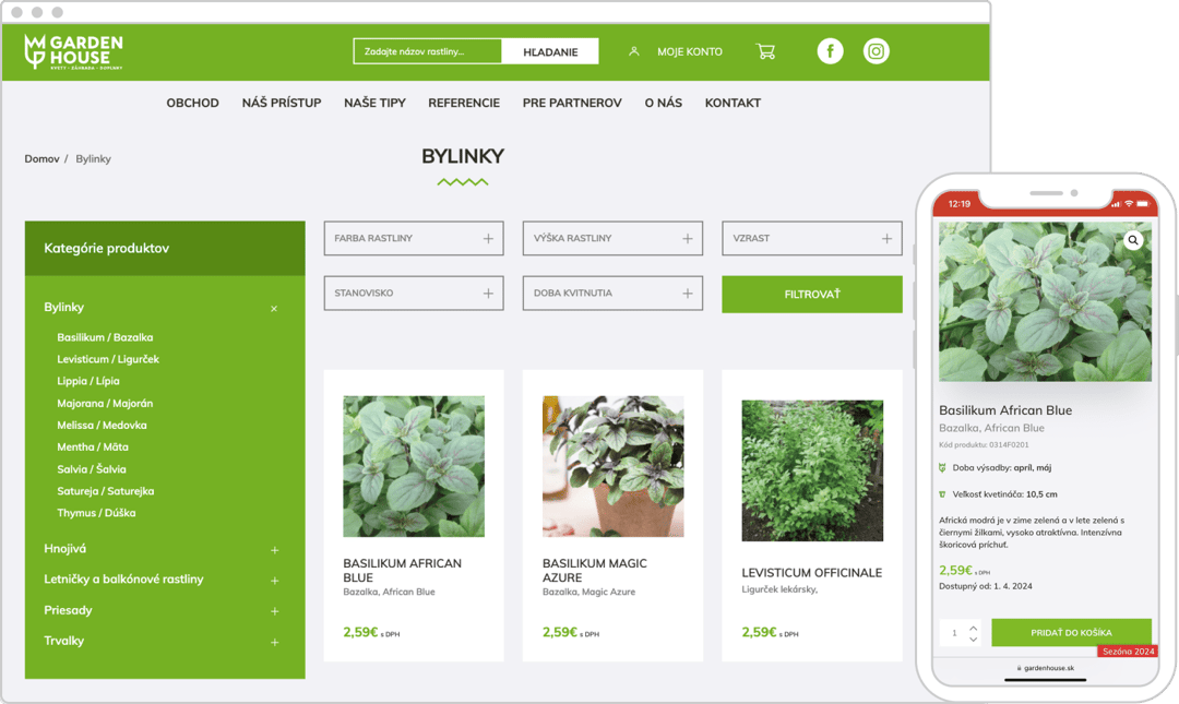Gardenhouse.sk – filtre a administrácia e-shopu