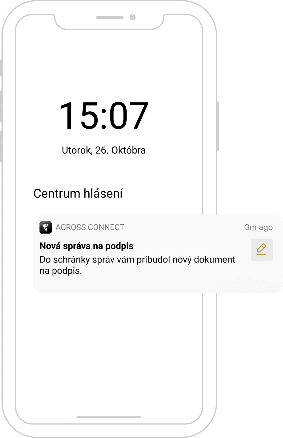 PUSH notifikácia Across Connect o novej správe na podpis